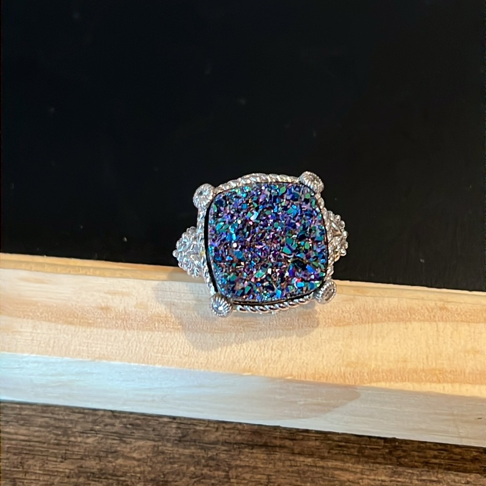 Judith Ripka Sterling Silver Blue Druzy Ring, Size 5